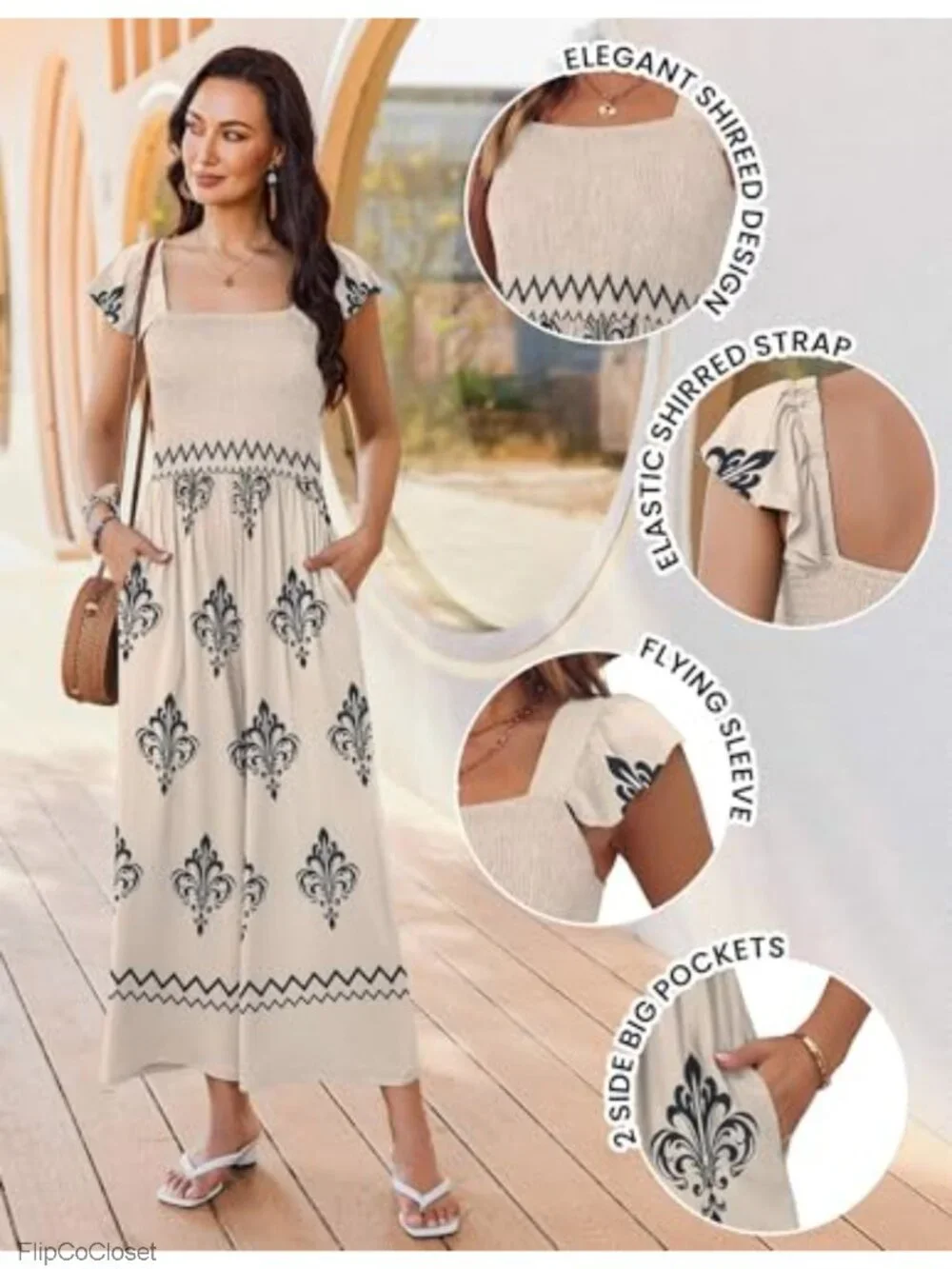 Women's Smocked Floral Boho Jumpsuit Wide Leg Summer Vacation Outfit